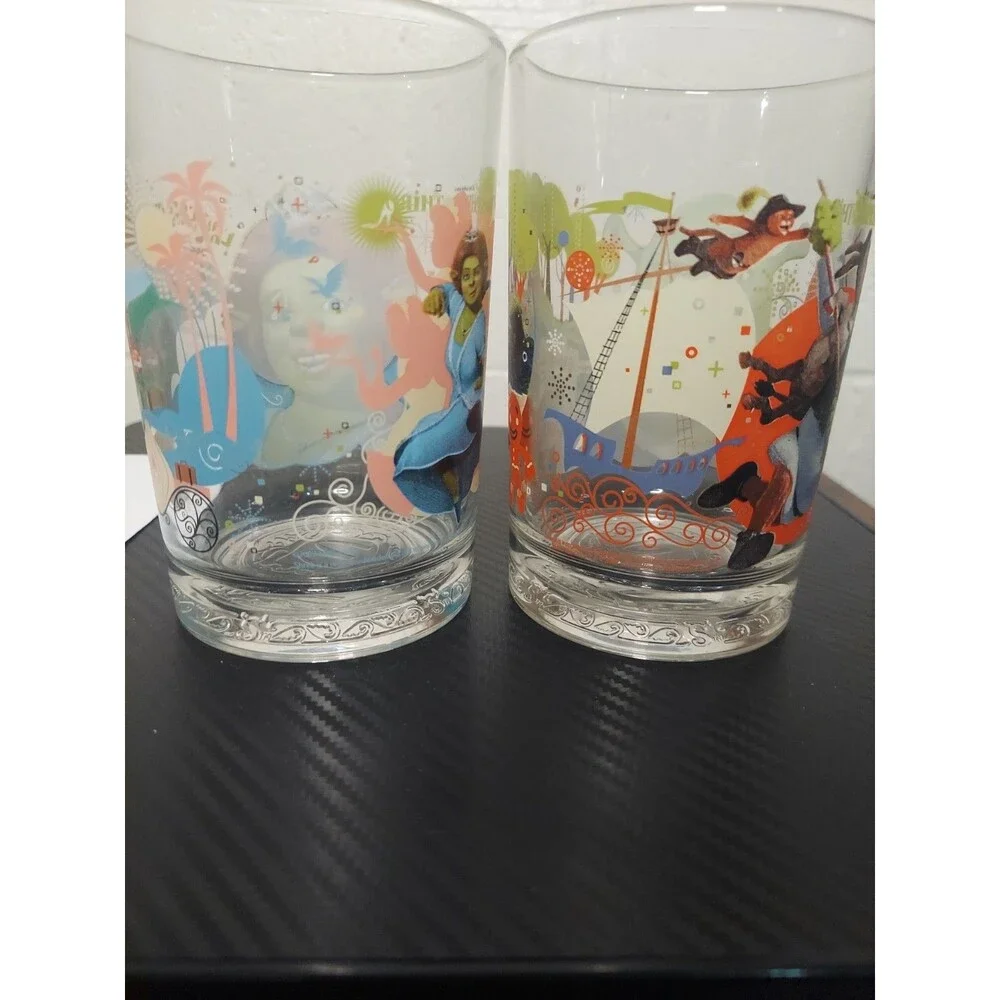 McDonald's Shrek the Third 2007 Glass Collector's Cups Set of 2 Used